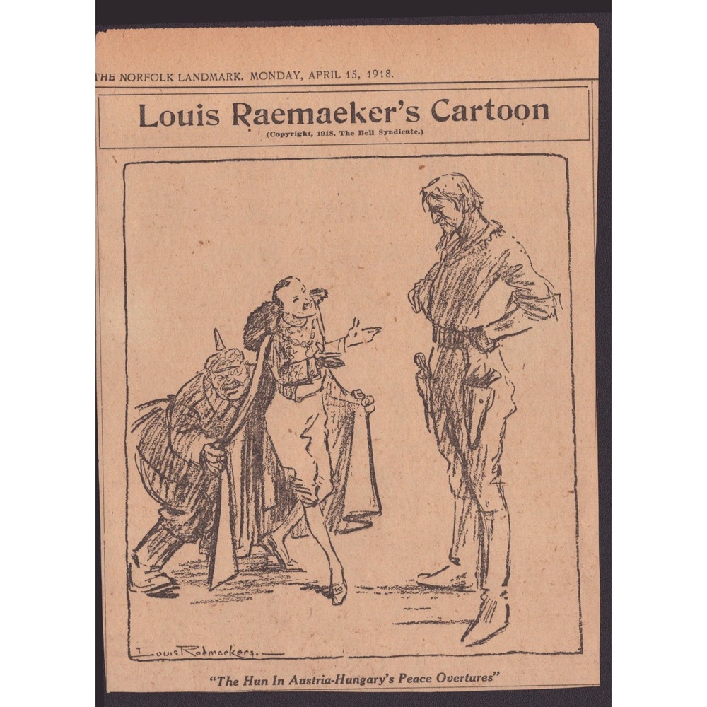 Louis Raemaekers 1918 WWI Political Cartoons Norfolk Landmark Clippings - Picture 8 of 9